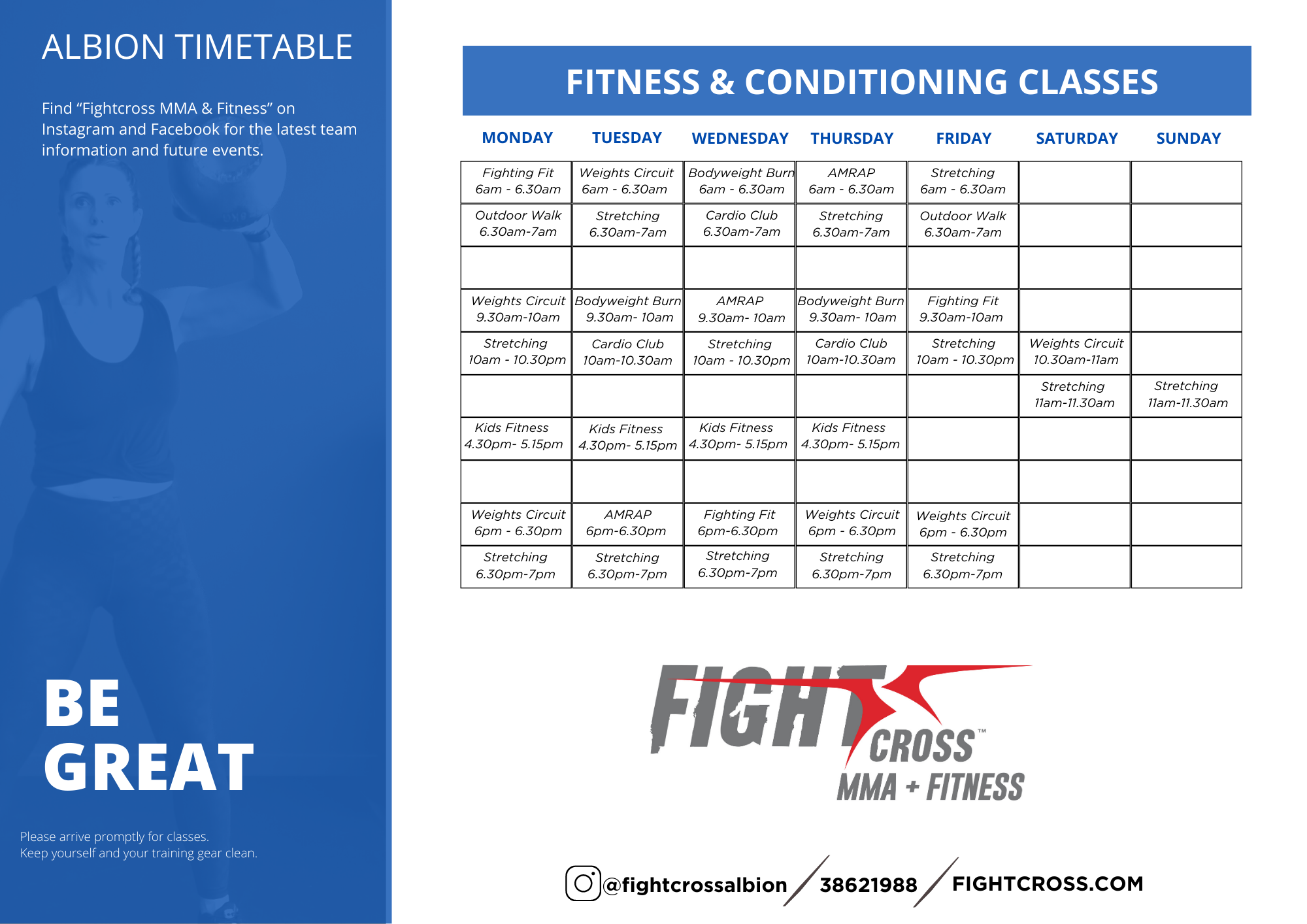 Fitness Class Timetable 2023