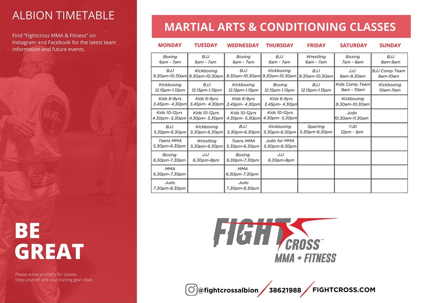 Martial Arts Timetable 2023